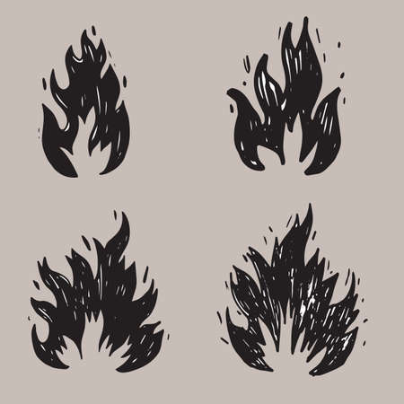 Set of hand drawn fire and fireball .Doodle Sketch Fire. vector illustration.のイラスト素材