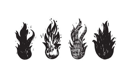 Set of hand drawn fire and fireball .Doodle Sketch Fire. vector illustration.のイラスト素材