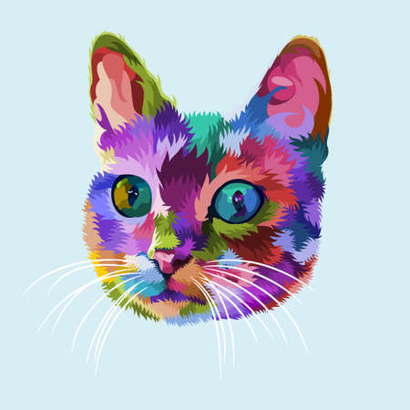 colorful cat head on pop art style