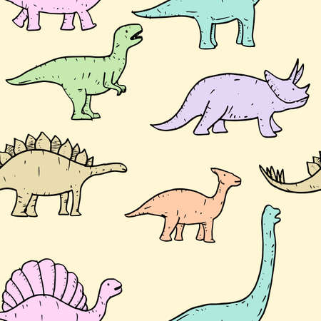 seamless pattern of Hand drawn vector doodle dinosaur illustration. cartoon dinosaur for, poster design , t shirt print, web,background.のイラスト素材