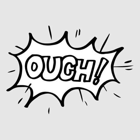 Hand drawn comic speech bubbles with emotion and text ouch. vector doodle comic explosion cartoon illustrations isolated for posters, banners, web, and concept design.のイラスト素材