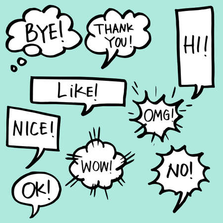 set of hand drawn comic bubble speech with textのイラスト素材
