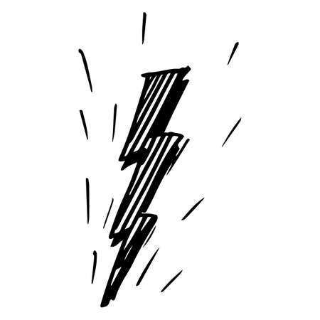 hand drawn vector doodle electric lightning bolt symbol sketch illustrations. thunder symbol doodle icon .design element isolated on white backgroundのイラスト素材