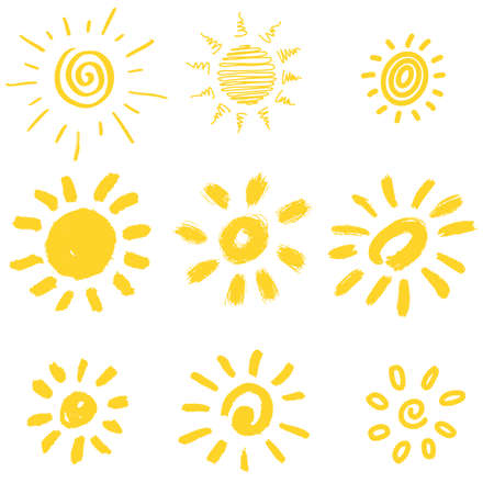 set of Design elements funny doodle sun. vector illustration.のイラスト素材