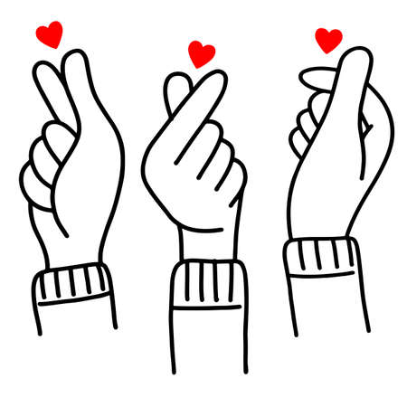 hand drawn of Korean love sign, doodle Korea finger heart .vector illustrationのイラスト素材