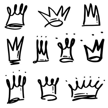 Hand drawn crowns logo set isolated on white background.design element illustrationのイラスト素材