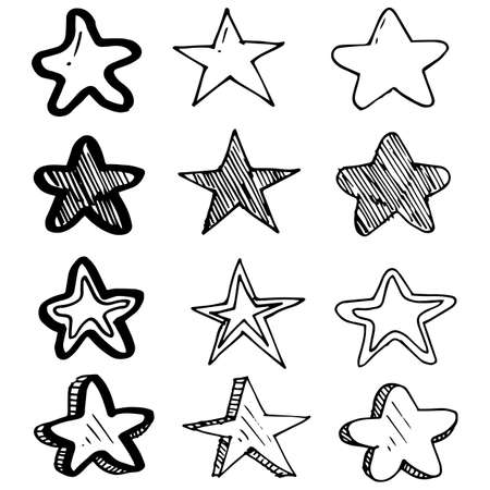 set of Hand drawn pattern stars. vector doodle stars cartoon illustrations isolated for background , posters, print, banners, web, and concept design.のイラスト素材