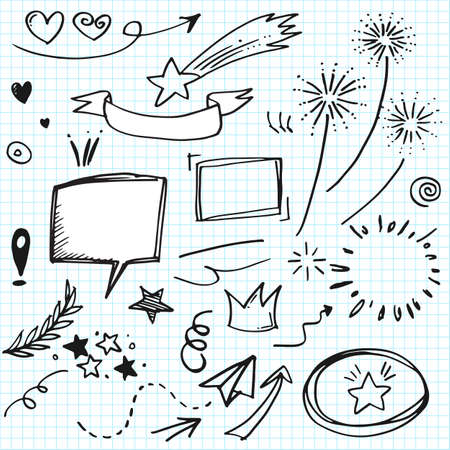 Hand drawn set elements, for concept design. doodle abstract isolated on paper background . vector illustration.のイラスト素材