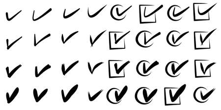 set of hand drawn check (V) signs isolated on white background. Vector checklist marks icon set. sketch check marks.のイラスト素材