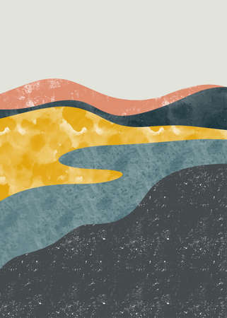 Abstract mountain landscape, Natural landscape background. Minimalist design for wall decoration, postcard or brochure design.vector illustration.のイラスト素材