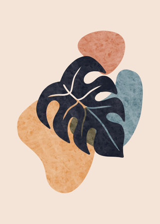 Abstract Botanical Wall Art, Abstract Leaves, boho branch botanical art for wall decoration, postcard or brochure design. Vector illustration.のイラスト素材