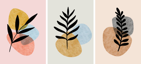 Abstract Botanical Wall Art, Abstract Leaves, boho branch botanical artのイラスト素材