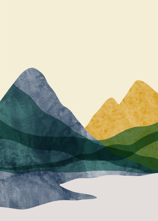 Abstract mountain landscape. Minimalist design. Abstract water color. vector background illustration.のイラスト素材