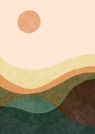 Abstract contemporary aesthetic background with mountain landscape. Minimalist design. Abstract water color. vector background illustration.のイラスト素材