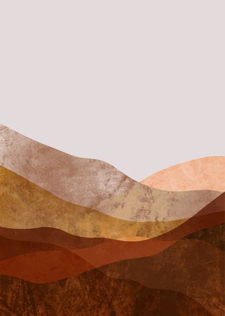 Abstract mountain landscape, Minimalist design. Abstract water color. vector background illustration.のイラスト素材