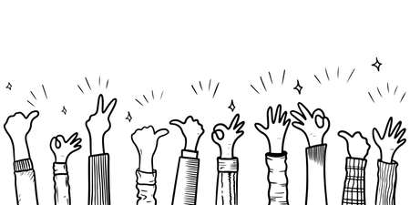 Hand Drawn sketch style of applause, thumbs up gesture. Human hands clapping ovation. on doodle style, vector illustration.のイラスト素材
