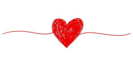 hand drawn heart with thin line, divider shape, Tangled grungy round scribble Isolated on white...
