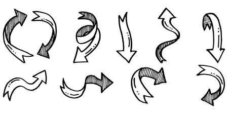 set of hand drawn arrows isolated on white background. for business infographic, banner, web and concept design.Vector doodle design elements.のイラスト素材