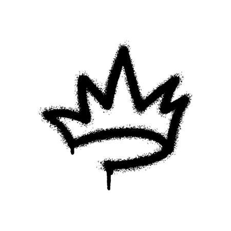 graffiti spray crown icon with over spray in black over white. vector illustration.のイラスト素材