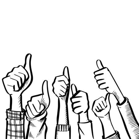 Hand Drawn sketch style of applause, thumbs up gesture. Human hands clapping ovation. on doodle style, vector illustration.のイラスト素材