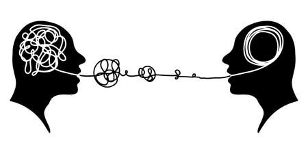 hand drawn Two humans head silhouette psycho therapy concept. design element . vector illustration.のイラスト素材