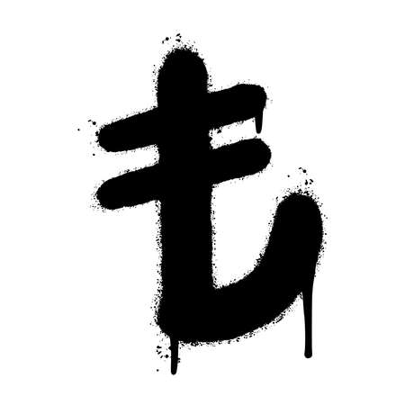 graffiti Turkish lira sign sprayed isolated on white background. Currency icon. vector illustration.のイラスト素材