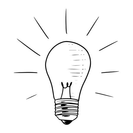 Hand drawn Vector light bulb icon with concept of idea isolated on white background.のイラスト素材
