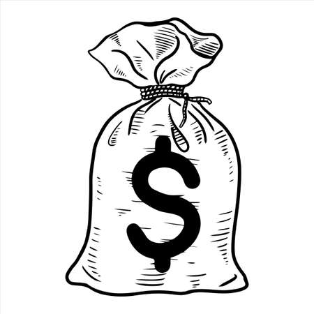 hand drawn money bag with dollar sign isolated on white background. vector illustration.のイラスト素材