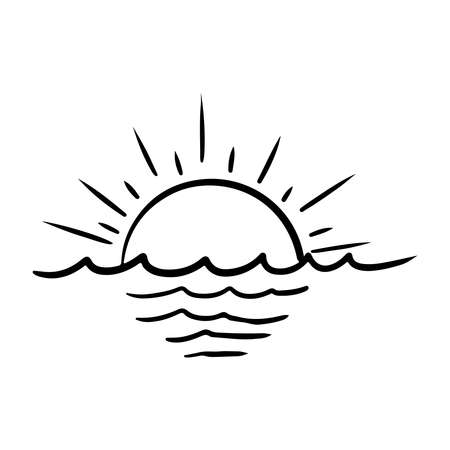 hand drawn sunset in doodle style. Design elements. vector illustration.のイラスト素材