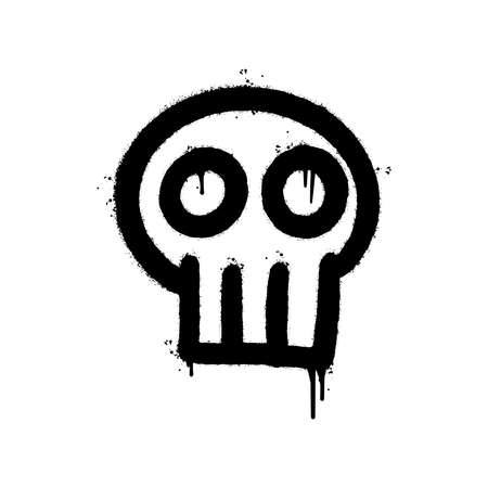 graffiti spray skull with over spray in black over white. vector illustration.のイラスト素材