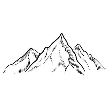 Hand drawn Mountain in sketch style isolated on white background. Vector illustration.のイラスト素材