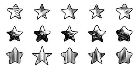 set of doodle stars cartoon illustrations isolated for background , posters, print, banners, web, and concept design. vector illustration.のイラスト素材
