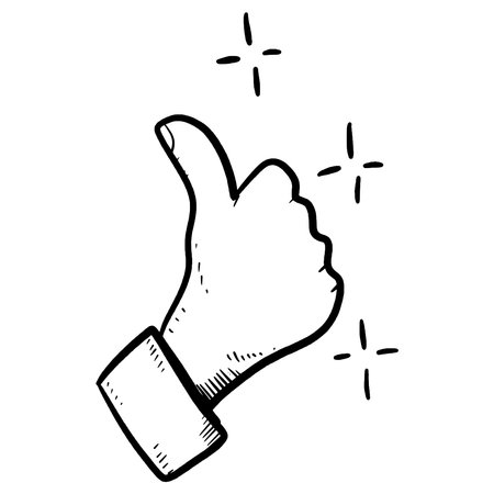 Doodle sketch style of thumb up hand gesture vector illustration for concept design.のイラスト素材