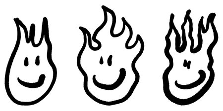 Doodle sketch style of Emoji fire Smiling icon vector illustration for concept design.のイラスト素材