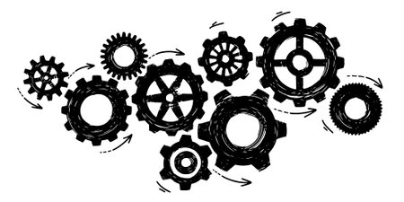 Concept of business idea. Doodle sketch style of Hand drawn gear vector illustration.のイラスト素材