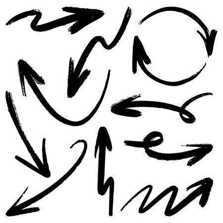 Set of Hand drawn vector arrows doodle on white background. Bold brush drawn arrows. design element vector illustration.のイラスト素材