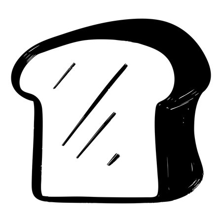 Hand Drawn Slice of Bread Doodle Illustration in Black and White.のイラスト素材