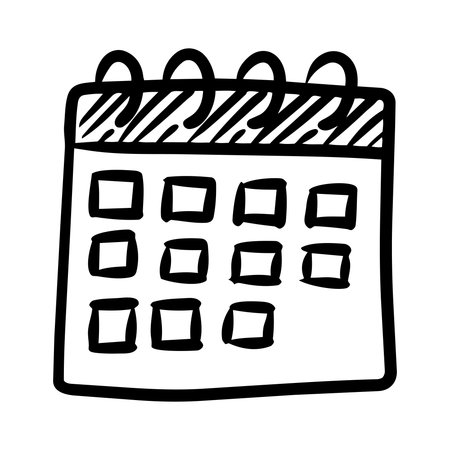 Simple hand drawn calendar icon in doodle style, black and white line art illustration.のイラスト素材