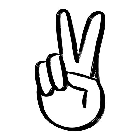 Hand drawn peace sign illustration, victory hand gesture symbol of unity and freedom.のイラスト素材