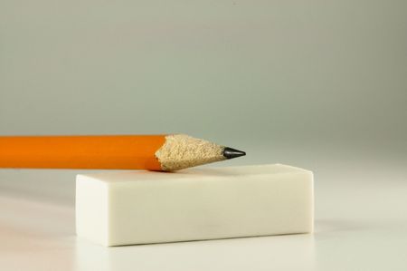 Sharp Pencil resting on a white eraserの写真素材