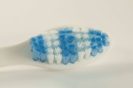 Close up of toothbrush head  isolated on whiteの写真素材