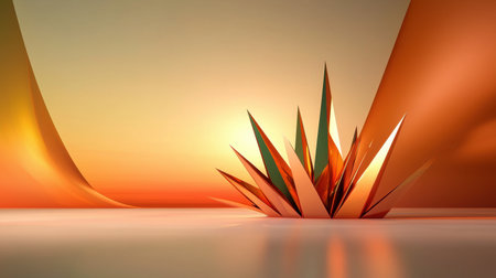 A captivating abstract landscape featuring geometric shapes in warm sunset tones, creating a tranquil and elegant visual experience, perfect for creative projects.の素材