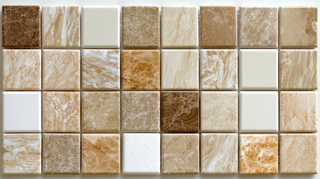 A stunning array of textured ceramic tiles in warm tones offers versatility for interior design. Perfect for walls or floors, this collection showcases beauty and elegance.の素材