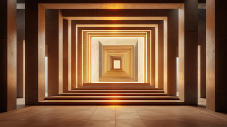 Stunning abstract scene showcasing geometric shapes in a modern hallway. The interplay of light and symmetry creates a captivating visual journey.の素材