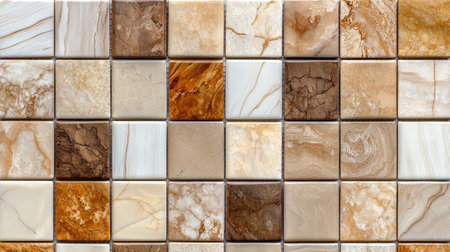 This image showcases a beautiful arrangement of brown and beige mosaic tiles, perfect for enhancing the aesthetics of various interior spaces, including kitchens and bathrooms.の素材