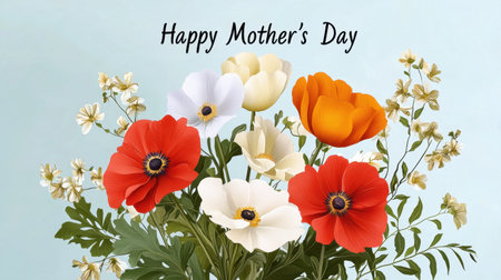A vibrant bouquet of flowers with a "Happy Mother's Day" greeting, perfect for celebrating love and appreciation. This colorful arrangement captures the essence of spring.の素材