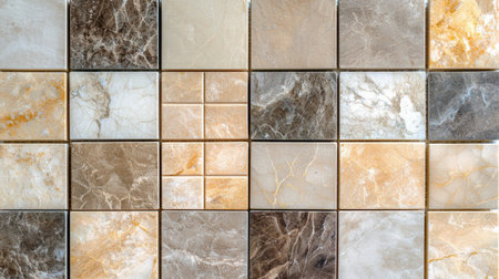 Explore an exquisite arrangement of decorative stone tiles showcasing various textures and colors, perfect for enhancing interior spaces and designs.の素材