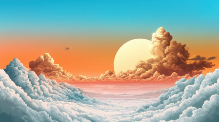 Breathtaking sunset view featuring fluffy clouds and a vibrant sky gradient. Experience tranquility as warm hues create a serene atmosphere in nature.の素材