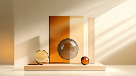 A captivating arrangement of geometric shapes showcasing warm colors and light reflections. Ideal for artistic and modern decor, this image exudes elegance and creativity.の素材
