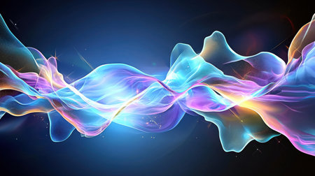 Eye-catching abstract composition featuring colorful flowing light waves. This vibrant digital artwork showcases smooth transitions and dynamic shapes ideal for creative projects.の素材